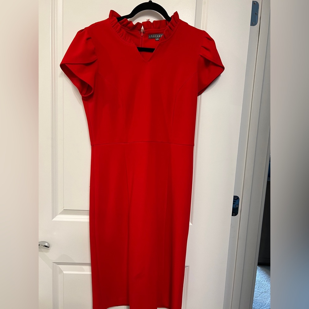 perfect Red cocktail dress,V neck  , midi length super sliming silhouette
